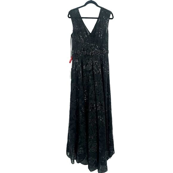 Mac Duggal Women's Black Embroidered Cap Sleeve A-Line Gown Dress Size 8 NWT - Picture 10 of 11